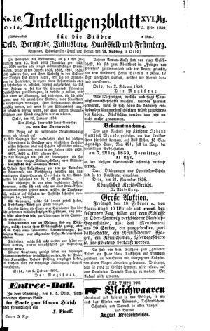 Intelligenzblatt für die Städte Oels, Bernstadt, Juliusburg, Hundsfeld und Festenberg vom 05.02.1859