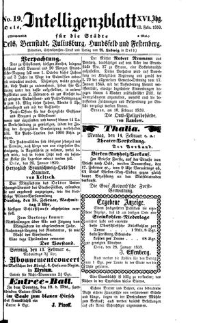 Intelligenzblatt für die Städte Oels, Bernstadt, Juliusburg, Hundsfeld und Festenberg vom 12.02.1859