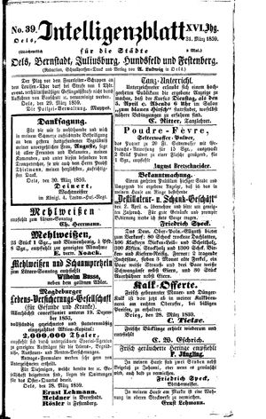 Intelligenzblatt für die Städte Oels, Bernstadt, Juliusburg, Hundsfeld und Festenberg on Mar 31, 1859