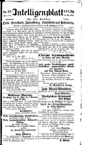 Intelligenzblatt für die Städte Oels, Bernstadt, Juliusburg, Hundsfeld und Festenberg vom 14.05.1859