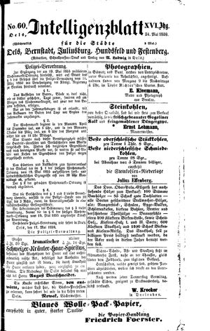 Intelligenzblatt für die Städte Oels, Bernstadt, Juliusburg, Hundsfeld und Festenberg on May 24, 1859