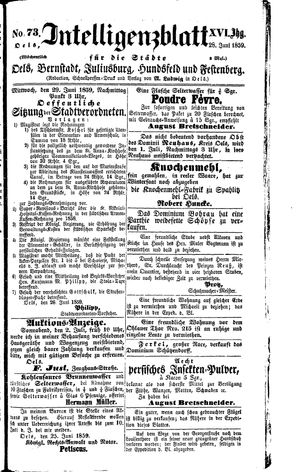 Intelligenzblatt für die Städte Oels, Bernstadt, Juliusburg, Hundsfeld und Festenberg vom 28.06.1859