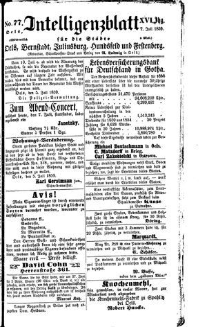 Intelligenzblatt für die Städte Oels, Bernstadt, Juliusburg, Hundsfeld und Festenberg vom 07.07.1859