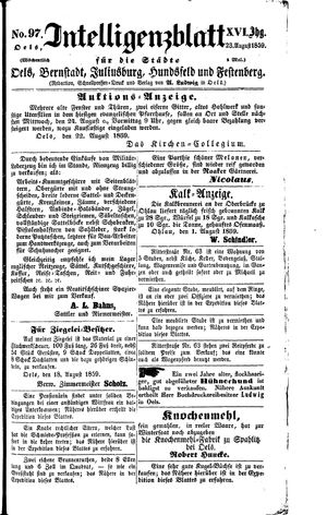 Intelligenzblatt für die Städte Oels, Bernstadt, Juliusburg, Hundsfeld und Festenberg vom 23.08.1859