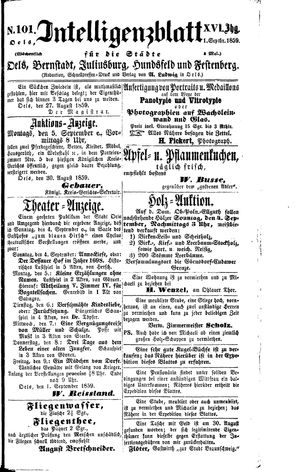 Intelligenzblatt für die Städte Oels, Bernstadt, Juliusburg, Hundsfeld und Festenberg vom 01.09.1859