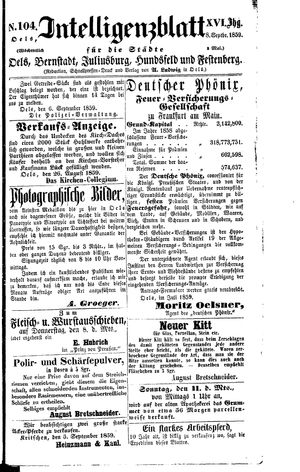 Intelligenzblatt für die Städte Oels, Bernstadt, Juliusburg, Hundsfeld und Festenberg on Sep 8, 1859