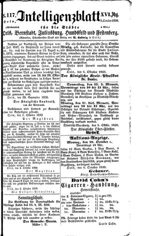 Intelligenzblatt für die Städte Oels, Bernstadt, Juliusburg, Hundsfeld und Festenberg vom 08.10.1859