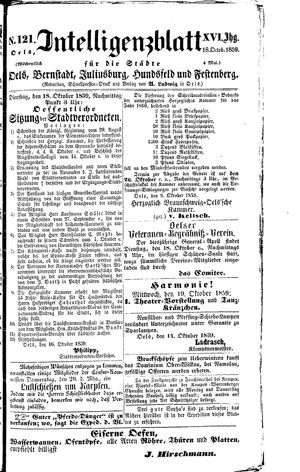 Intelligenzblatt für die Städte Oels, Bernstadt, Juliusburg, Hundsfeld und Festenberg vom 18.10.1859