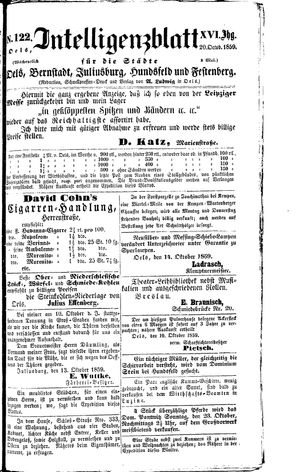 Intelligenzblatt für die Städte Oels, Bernstadt, Juliusburg, Hundsfeld und Festenberg vom 20.10.1859