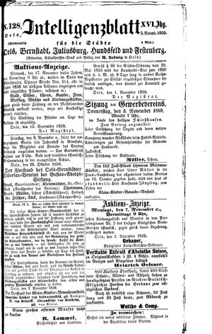 Intelligenzblatt für die Städte Oels, Bernstadt, Juliusburg, Hundsfeld und Festenberg vom 03.11.1859