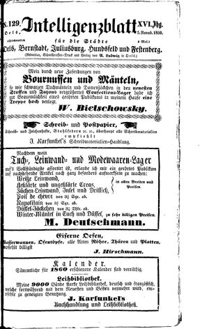 Intelligenzblatt für die Städte Oels, Bernstadt, Juliusburg, Hundsfeld und Festenberg vom 05.11.1859