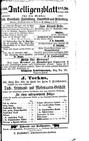 Intelligenzblatt für die Städte Oels, Bernstadt, Juliusburg, Hundsfeld und Festenberg on Nov 15, 1859
