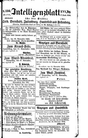 Intelligenzblatt für die Städte Oels, Bernstadt, Juliusburg, Hundsfeld und Festenberg vom 17.11.1859