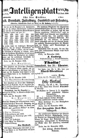 Intelligenzblatt für die Städte Oels, Bernstadt, Juliusburg, Hundsfeld und Festenberg vom 24.11.1859