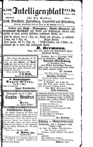 Intelligenzblatt für die Städte Oels, Bernstadt, Juliusburg, Hundsfeld und Festenberg vom 01.12.1859
