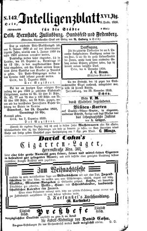 Intelligenzblatt für die Städte Oels, Bernstadt, Juliusburg, Hundsfeld und Festenberg vom 06.12.1859