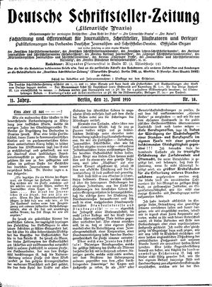 Deutsche Schriftsteller-Zeitung vom 21.06.1910