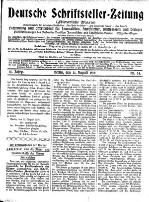 Deutsche Schriftsteller-Zeitung vom 21.08.1910