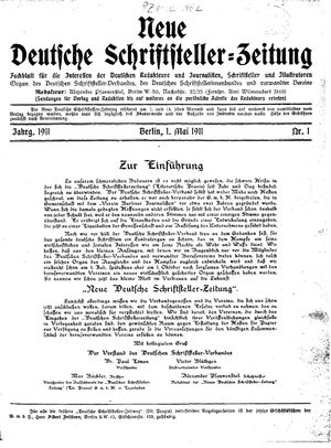Deutsche Schriftsteller-Zeitung on May 1, 1911