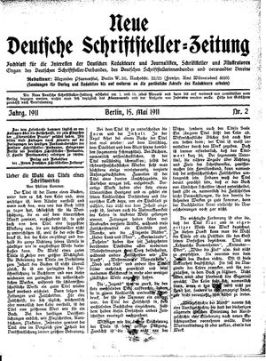Deutsche Schriftsteller-Zeitung vom 15.05.1911