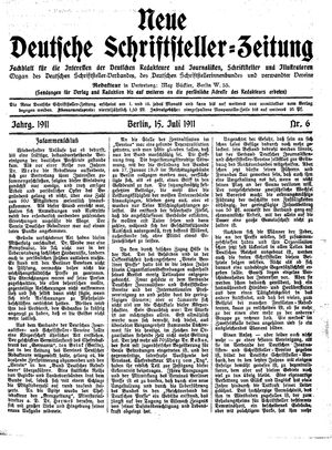 Deutsche Schriftsteller-Zeitung vom 15.07.1911