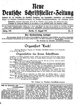 Deutsche Schriftsteller-Zeitung vom 15.08.1911