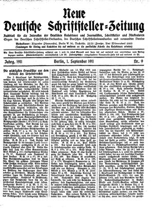 Deutsche Schriftsteller-Zeitung vom 01.09.1911