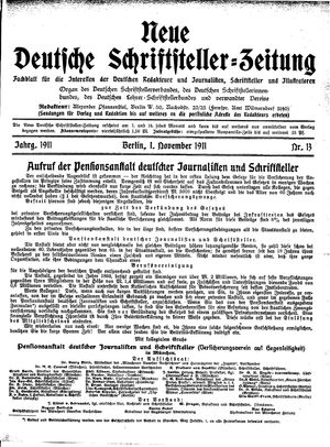 Deutsche Schriftsteller-Zeitung vom 01.11.1911