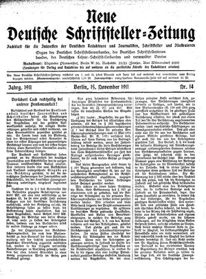 Deutsche Schriftsteller-Zeitung vom 15.11.1911