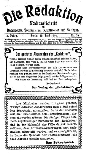 Die Redaktion vom 12.06.1904