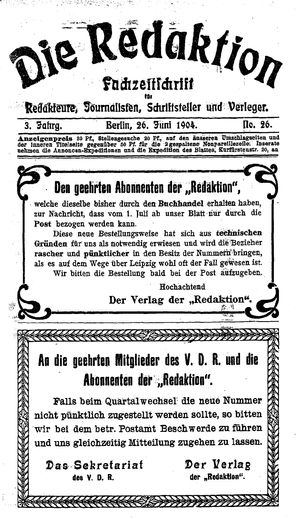 Die Redaktion vom 26.06.1904