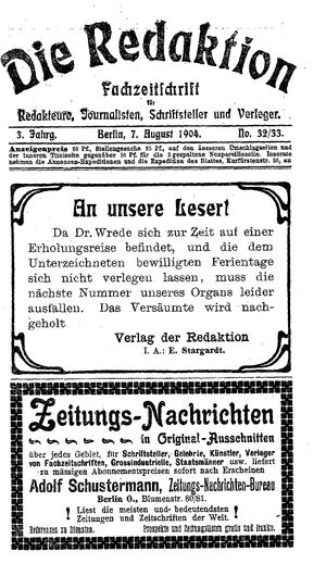 Die Redaktion vom 07.08.1904