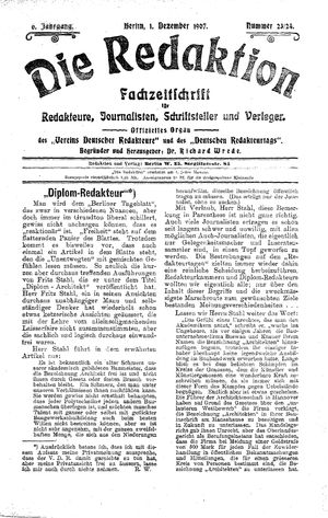 Die Redaktion vom 01.12.1907