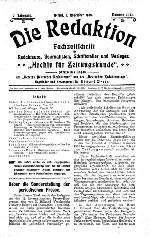 Die Redaktion vom 01.11.1908