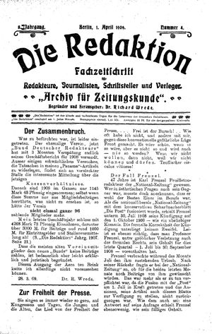 Die Redaktion vom 01.04.1909