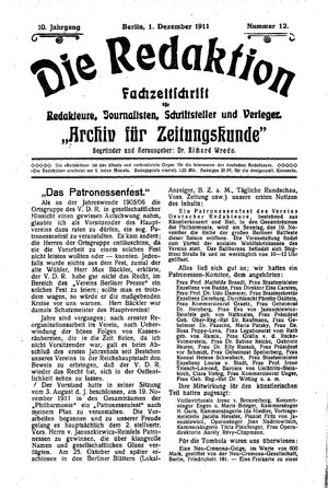 Die Redaktion vom 01.12.1911