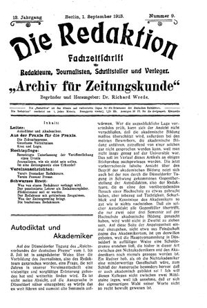 Die Redaktion vom 01.09.1913