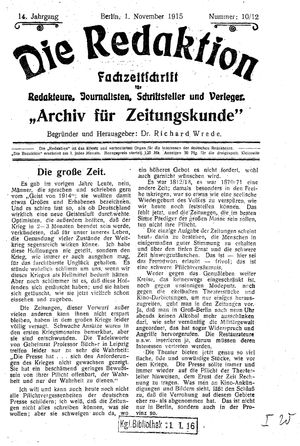 Die Redaktion vom 01.11.1915