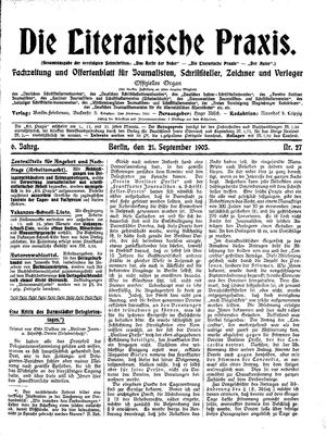 Die literarische Praxis on Sep 21, 1905