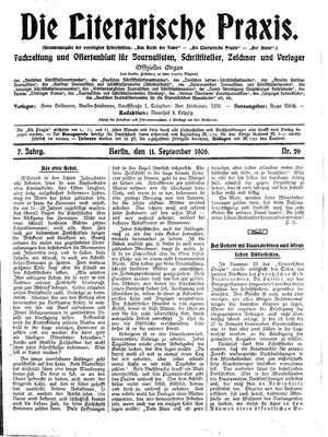 Die literarische Praxis vom 11.09.1906