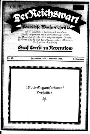 Reichswart vom 01.10.1921