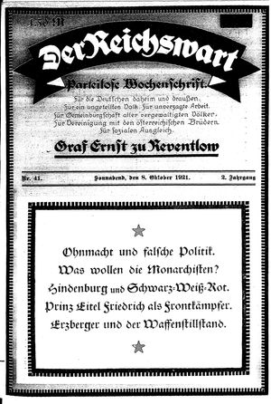 Reichswart vom 08.10.1921