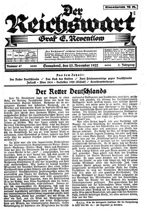 Reichswart vom 25.11.1922