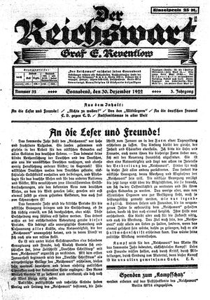 Reichswart vom 30.12.1922