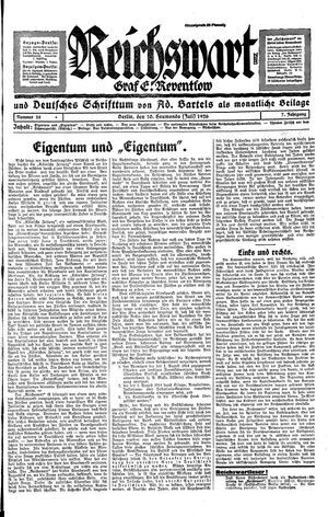 Reichswart vom 10.07.1926