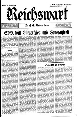 Reichswart vom 08.08.1931