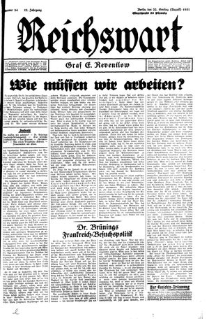 Reichswart vom 22.08.1931