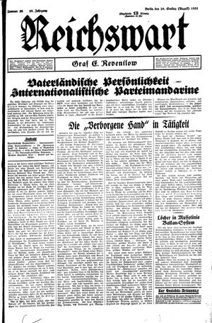 Reichswart vom 29.08.1931