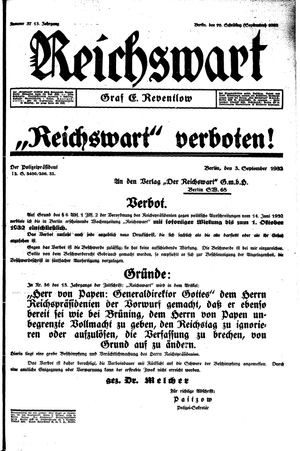 Reichswart vom 10.09.1932
