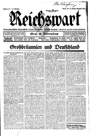 Reichswart vom 13.08.1933